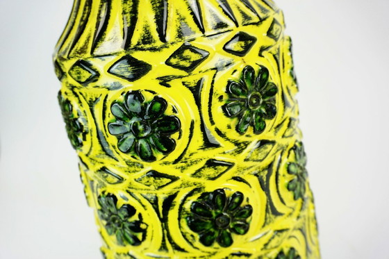 Image 1 of 1960s bay keramik VASE relief flower decor green yellow black model 76 40 WGP