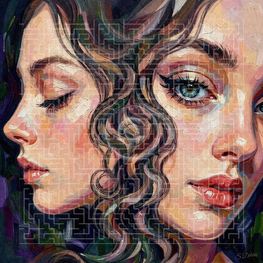 Impressionist painting on acrylic canvas "The Siamese Twins" / (80x80 cm)