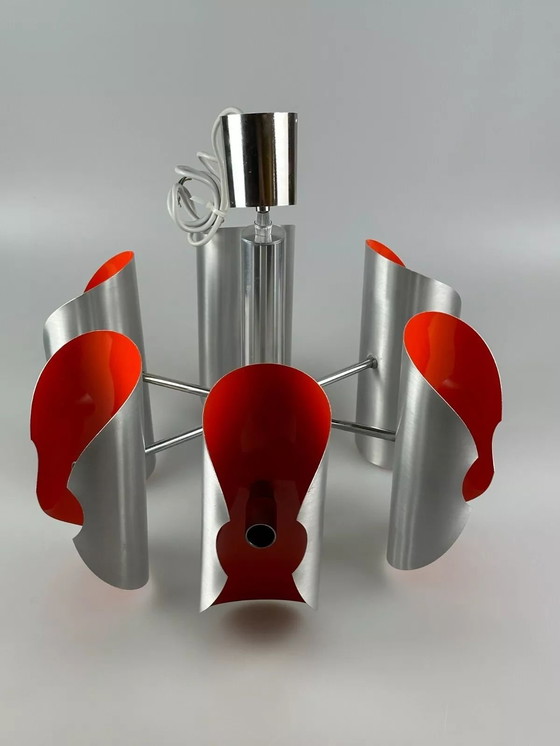 Image 1 of 60's 70's Lustre Sputnik à 6 flammes en métal Chrome Space Age Design