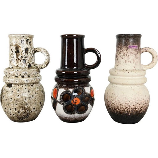 Ensemble de 3 vases vintage en céramique de lave grasse pour Scheurich, Allemagne 1970