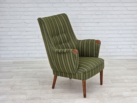 Image 1 of 1960er Jahre Dänischer Sessel, Grüne Möbelwolle, Teakholz