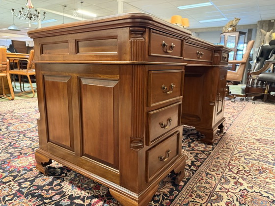 Classic English Desk Partnerdesk Red Leather – Wood (photo 7 of 19)