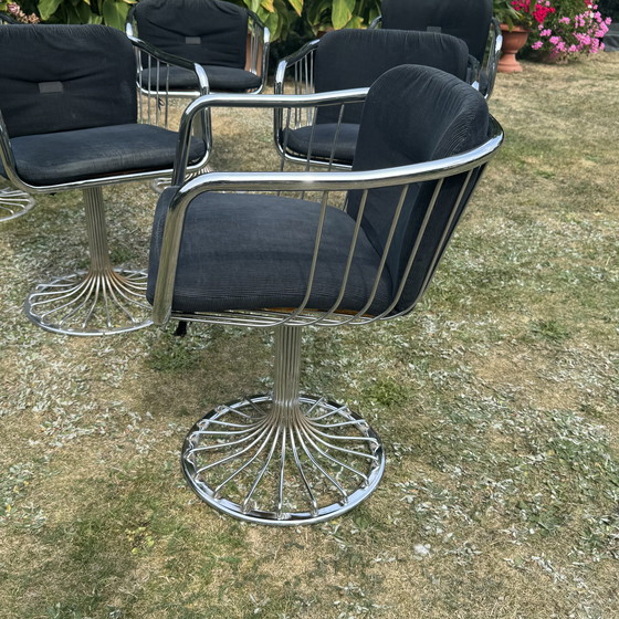 Image 1 of Rima Italy Zes vintage chromen stoelen uit de jaren 70 | Gastone Rinaldi-stijl | Mid-century modern | Space Age-design