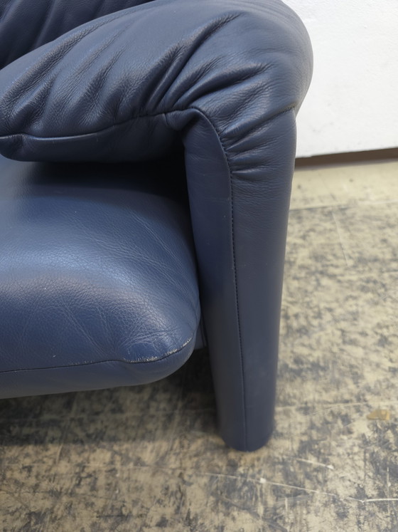 Image 1 of Cassina Maralunga Two-Seater Blue Designer Sofa Leather Sofa Couch Magistretti