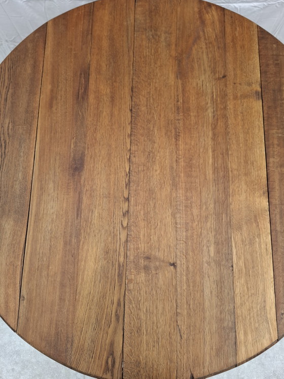 Image 1 of 🪵 Solid oak table with drop leaves — white lacquered legs — vintage chic style