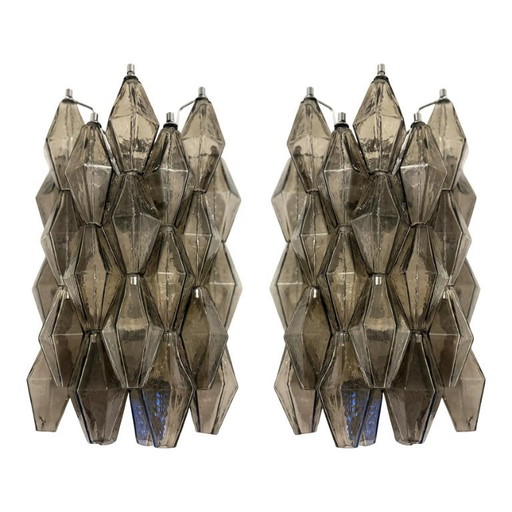 Set of Two “Poliedri” Murano Glass Wall Sconce in Venini Style