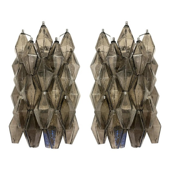 Image 1 of Set of Two “Poliedri” Murano Glass Wall Sconce in Venini Style