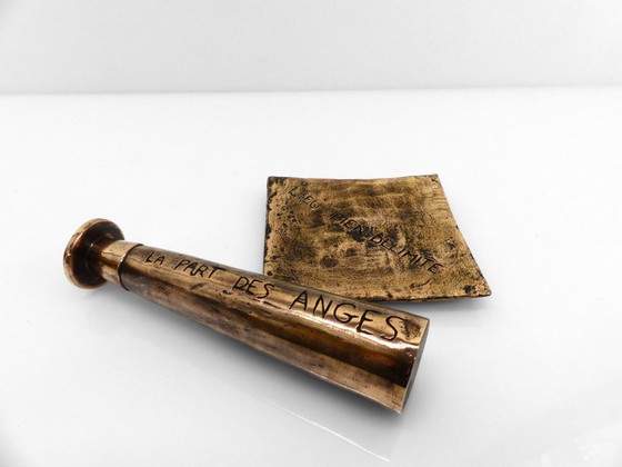 Image 1 of Brutalist bronze ashtray and candleholder set, France, circa 1980