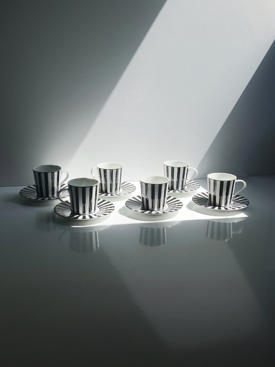 6 Tazzine da Caffè Vintage Mique „Chopin“ con Piattini, SPAL Portugal, Bianco-Nero, Anni '80/'90 – Stoviglie (photo 4 of 6)
