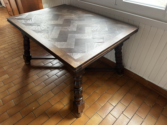 Image 1 of Rustic oak extendable table, early 20th century