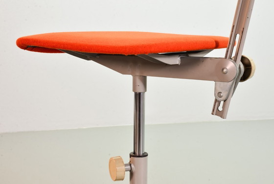Image 1 of Ahrend De Cirkel Industrial Design Desk Chair with Orange Fabric Upholstery on a Grey Steel Frame. The Netherlands, 1950s.