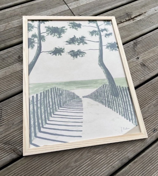 Olivgrüne Tinte auf 250 g Naturpapier. Größe 40 x 30 cm.