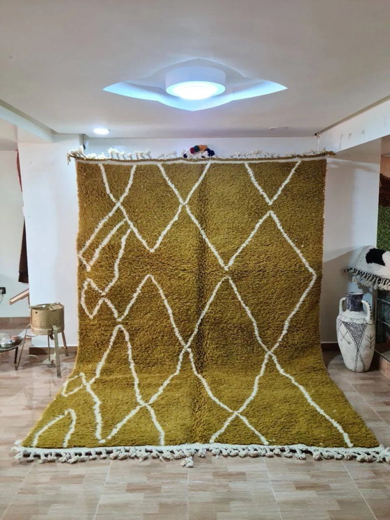 Mustard Beni Ouarain Rug - White Diamond Pattern - Natural Wool - – Rugs & carpets, Cotton, Scandinavian (photo 2 of 3)