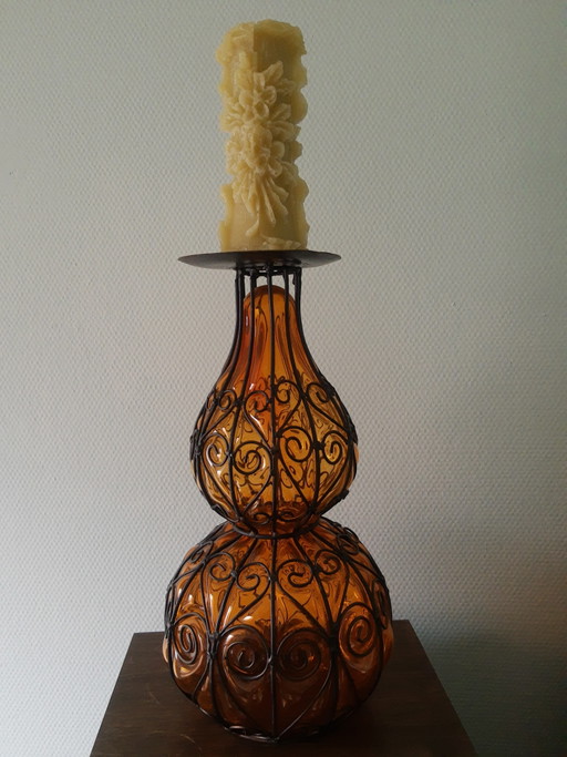 Amazing 60s one-of-a-kind brutalist hand-blown Murano/Venetian candlestick
