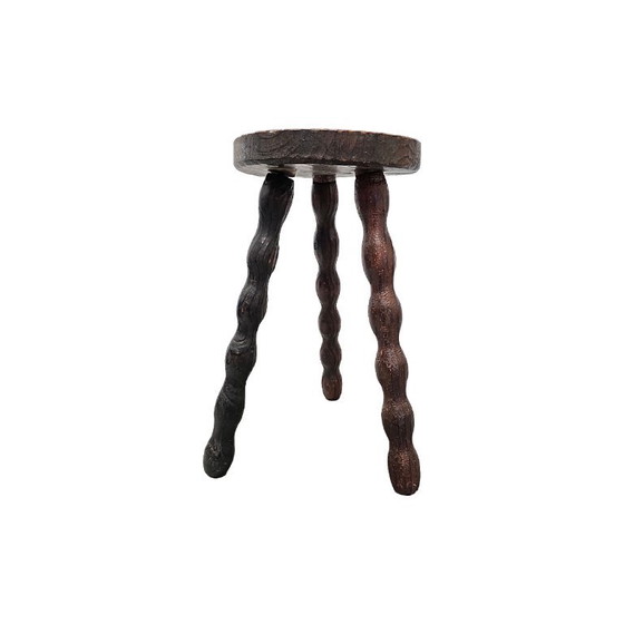 Vintage French wooden three-legged Stools, 60s/70s (photo 2 of 5)