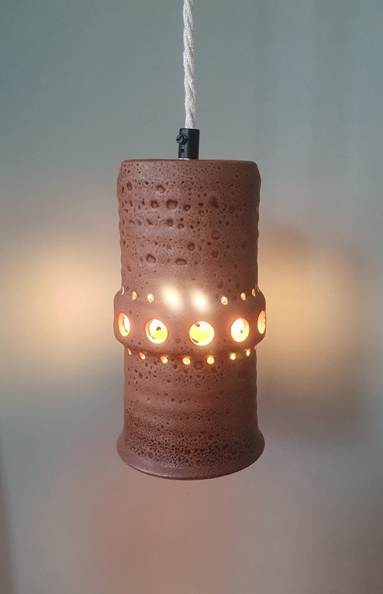 Image 1 of Set di 2 lampade a sospensione vintage in ceramica, Germania Ovest, vetro lava