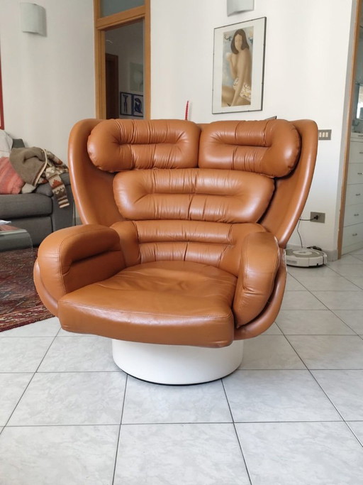 “Elda” fauteuil van Joe Colombo – Originele Comfort Editie (1978) – Longhi, Leather, Fiberglass