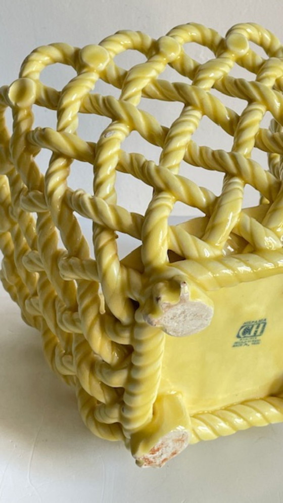 Image 1 of Vintage Woven Earthenware Plant Pot