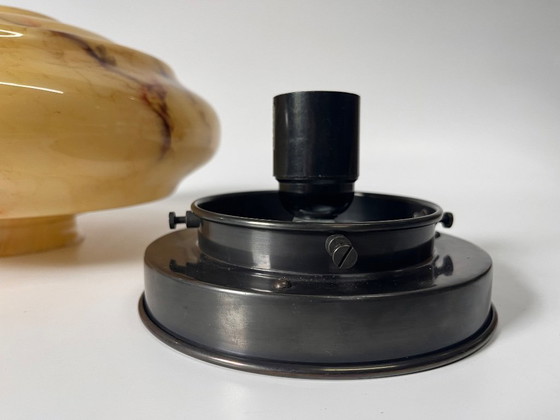 Image 1 of Vintage grote plafonnière gemarmerd glas Art Deco jaren dertig