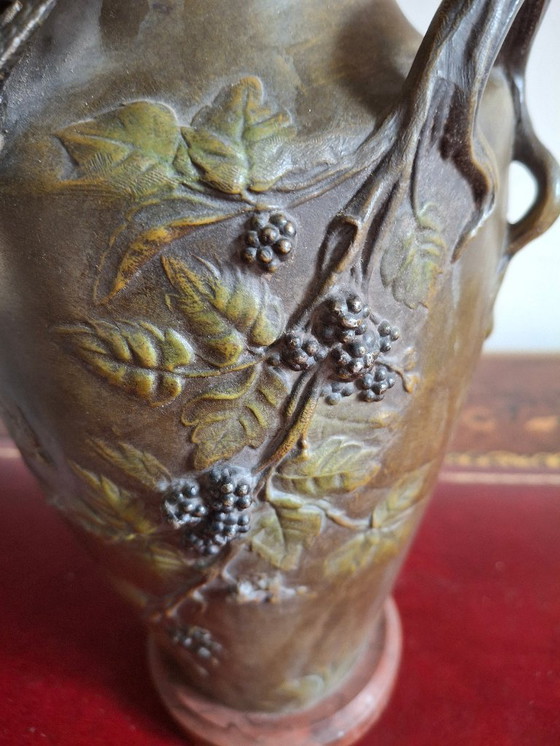 Image 1 of Pair of Art Nouveau spelter vases with triple patina, signed Louis and François Moreau