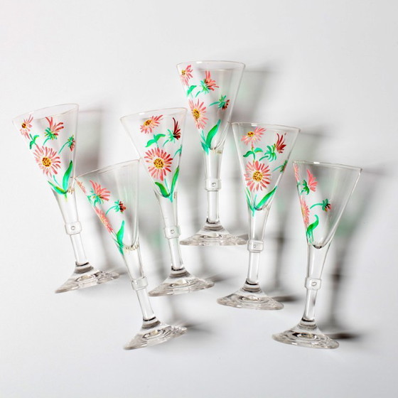 Image 1 of Juego de 6 copas de jerez de diseño floral, raras, de mediados de siglo / Italia / década de 1960