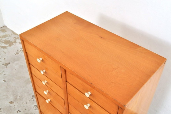 Image 1 of Armario escolar antiguo de madera de haya de la década de 1950.
