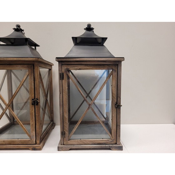 Image 1 of Pair of vintage candlesticks in wood and wrought iron, France