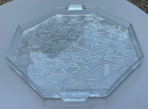 Magnífica bandeja octogonal vintage de vidrio moldeado estilo Art Déco – tafelaccessoires, Glass