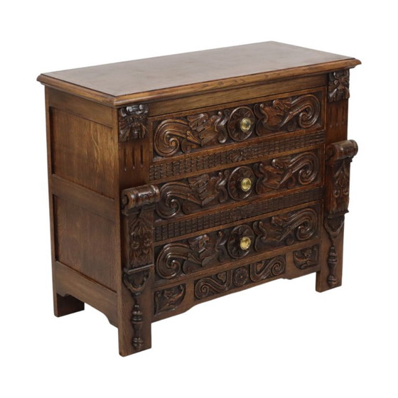 Vintage Oak Sculpted Chest of drawers Mythical Figures – Wood (photo 4 of 25)