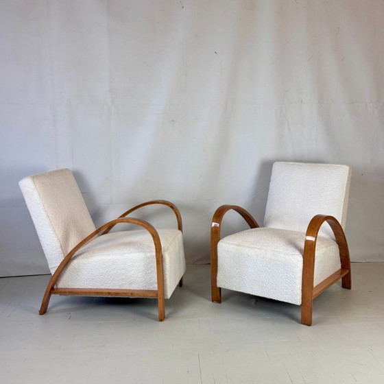 Image 1 of Paar französische Art-Déco-Sessel mit weißem Bouclé-Stoff, 1930er Jahre