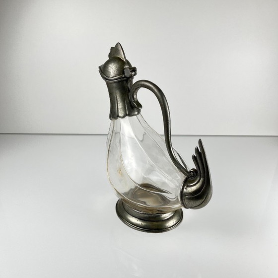 Image 1 of Calice a forma di gallo zoomorfo in vetro e peltro, stile Art Déco, 1930-1950 ca.