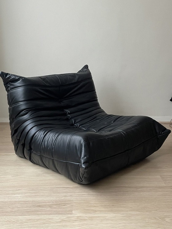 Image 1 of Identical Replica Ligne Roset Togo Sofa – Black Leather – 100% Italian Leather