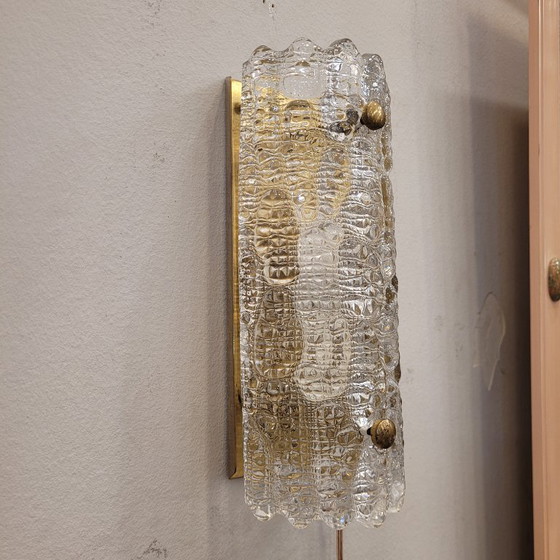 Image 1 of Pareja de apliques, cristal y latón dorado, Carl Fagerlund para Orrefors, 70's - Suecia