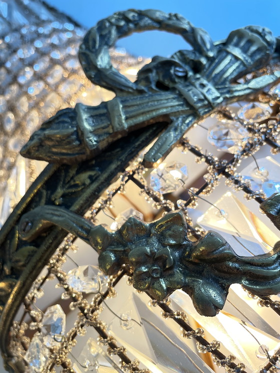 Image 1 of Pair of 2 XL wall lights French Louis XVI style cristal baskets 