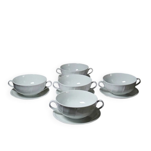 5 Tassen mit zwei Henkeln, Limoges Porzellan Bernardaud "Palm"