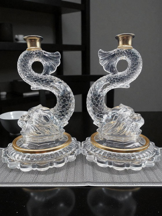 Image 1 of Magnificent Pair of Crystal Candelabra with Triton-Shaped Bases