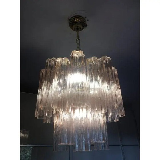 Image 1 of Lustre « Tronchi » en verre de Murano avec cadre en métal doré 24 carats