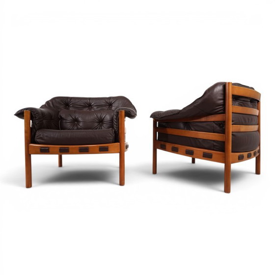 Woonkamerset Coja van Sven Ellekaer – 3-zitsbank en 2 fauteuils in bruin leer, 1960 – Wood, Leather (photo 18 of 20)