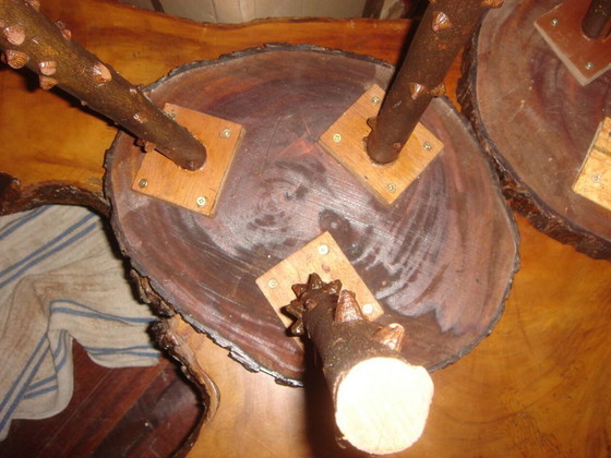 Image 1 of Mahogany table & rough stool 1970