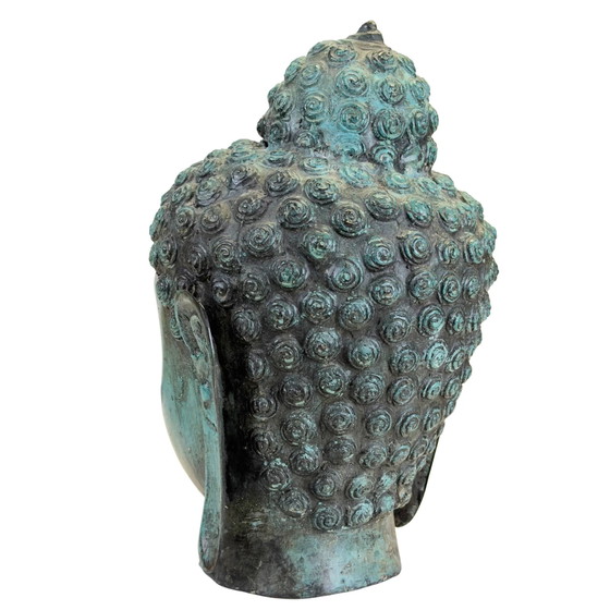 Cabeza de Buda de bronce patinado turquesa – Estilo Thai U Thong 26.5 cm – Esculturas, Bronze (photo 6 of 9)