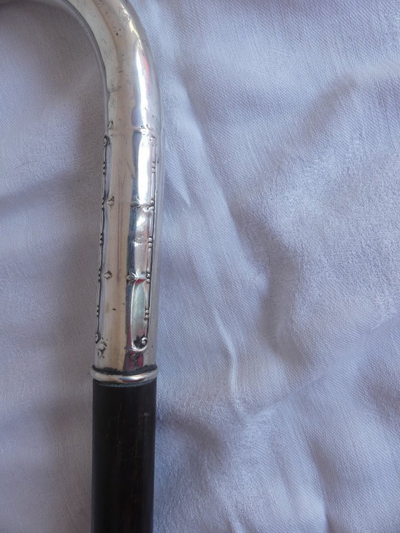 Image 1 of Canne 800 argent Lutz & Weiß Pforzheim ébène 94 cm Art Nouveau aeb