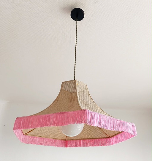 Decorazione vintage da appendere in juta e frange rosa – hanglampen, Rattan