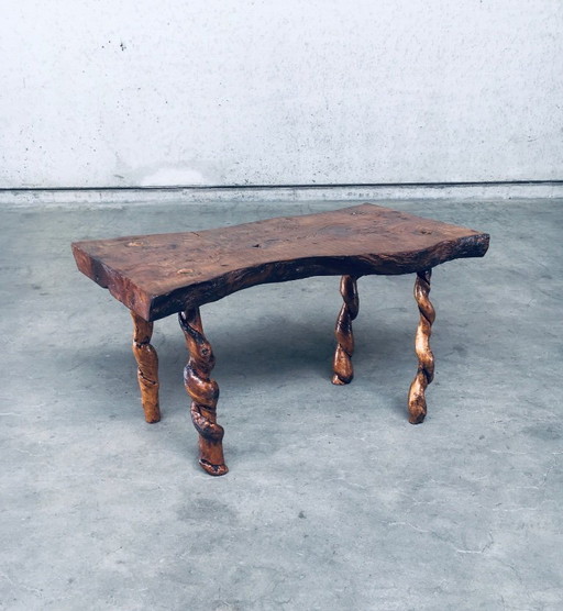 Mesa auxiliar de madera de roble y uva, estilo brutalista, años 50, hecha a mano