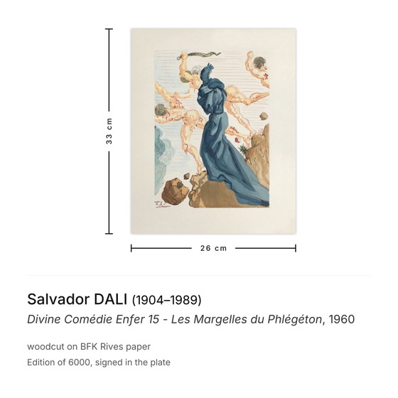 Salvador Dali Woodcut Divine Comédie Enfer 15 - Les Margelles Du Phlégéton 1960 (photo 3 of 5)