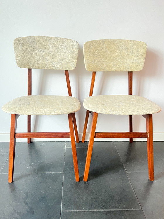 Image 1 of Chaises vintage Simpla-Lux - Lot de 2 - Design hollandais - Bois, cuir synthétique - 60s/70s
