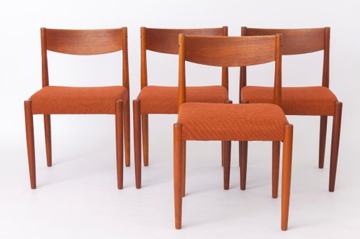 Set aus 4 Poul M. Volther Teak Esszimmerstühlen für Frem Røjle, Rostfarbener Bezug, Dänisch Mid-Century Modern, 1960er