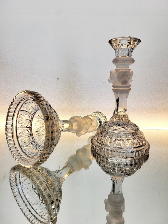 Image 1 of Neo-renaissance / neo-barok set kandelaar met drie leeuwenkoppen, Val Saint Lambert 1879