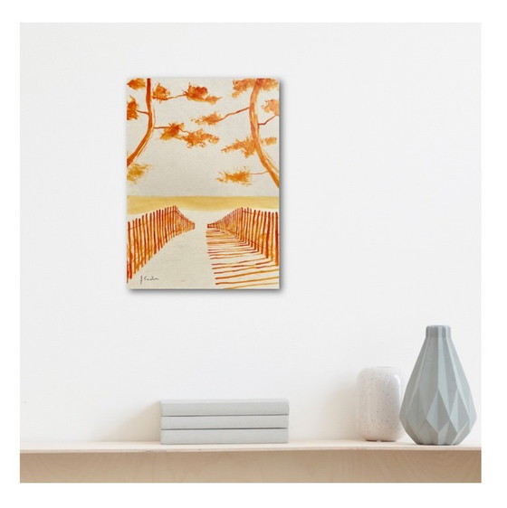 Image 1 of Tinta china naranja sobre papel natural 250g.  Tema : San Marino.  Formato 30x21 cm.