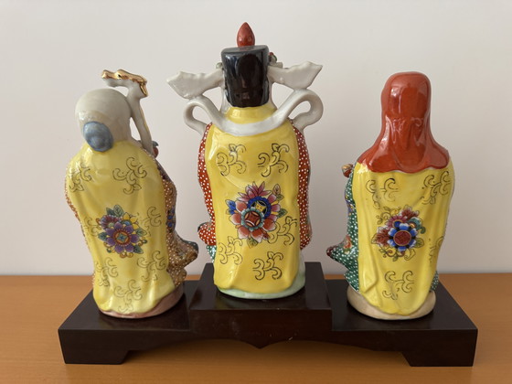 Image 1 of Statues de divinités chinoises en poterie d'époque "Fu Lu Shou"