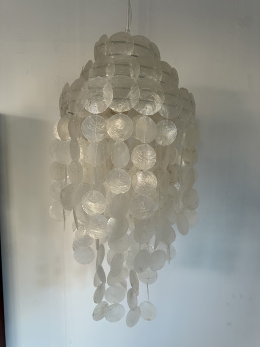 Lampadario vintage XL con conchiglie Capiz anni '70